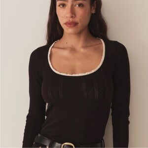 Black Long Sleeve Top with White Trim